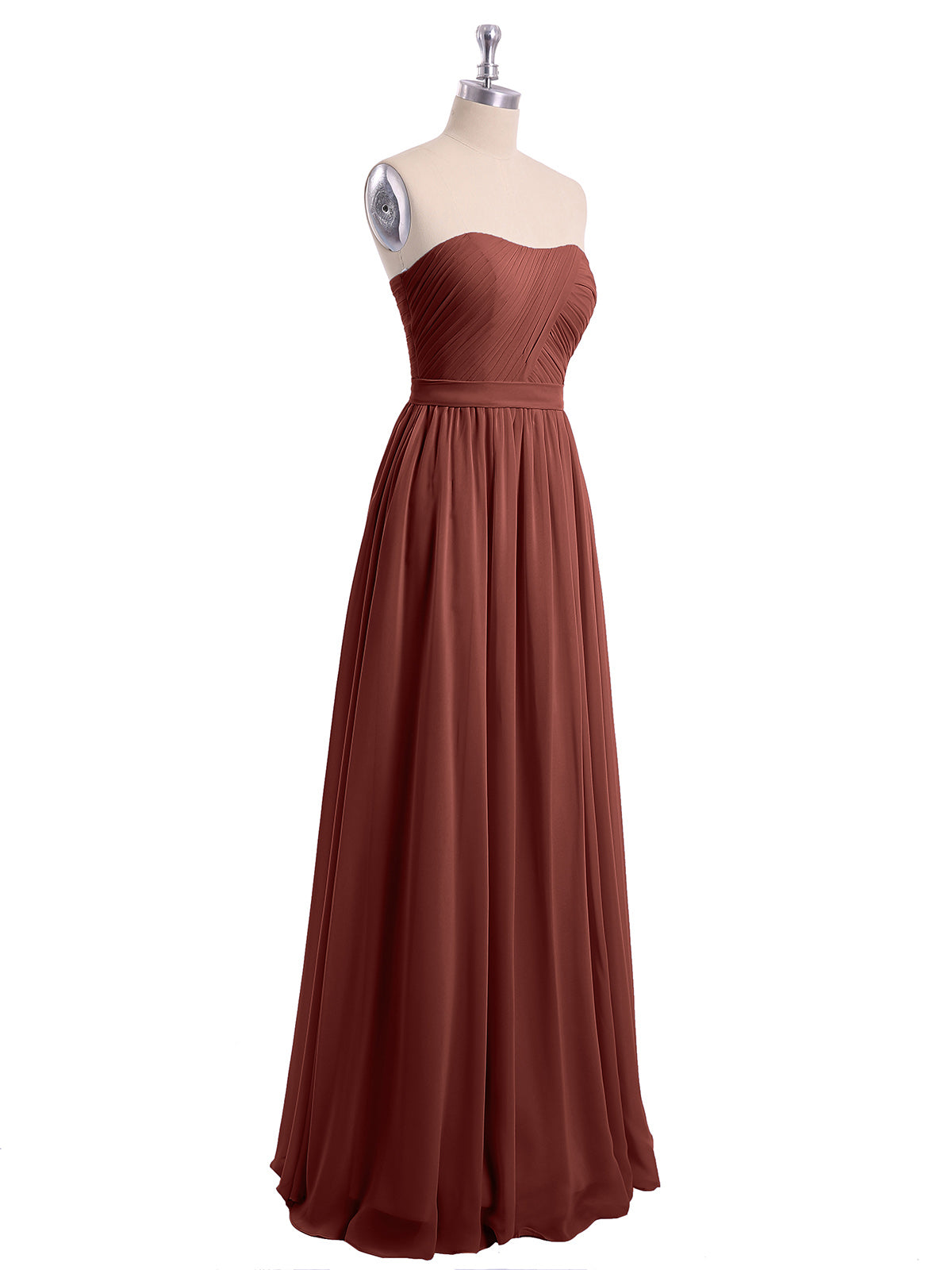 Vestidos largos de dama de honor de chiffon sin tirantes Terracota