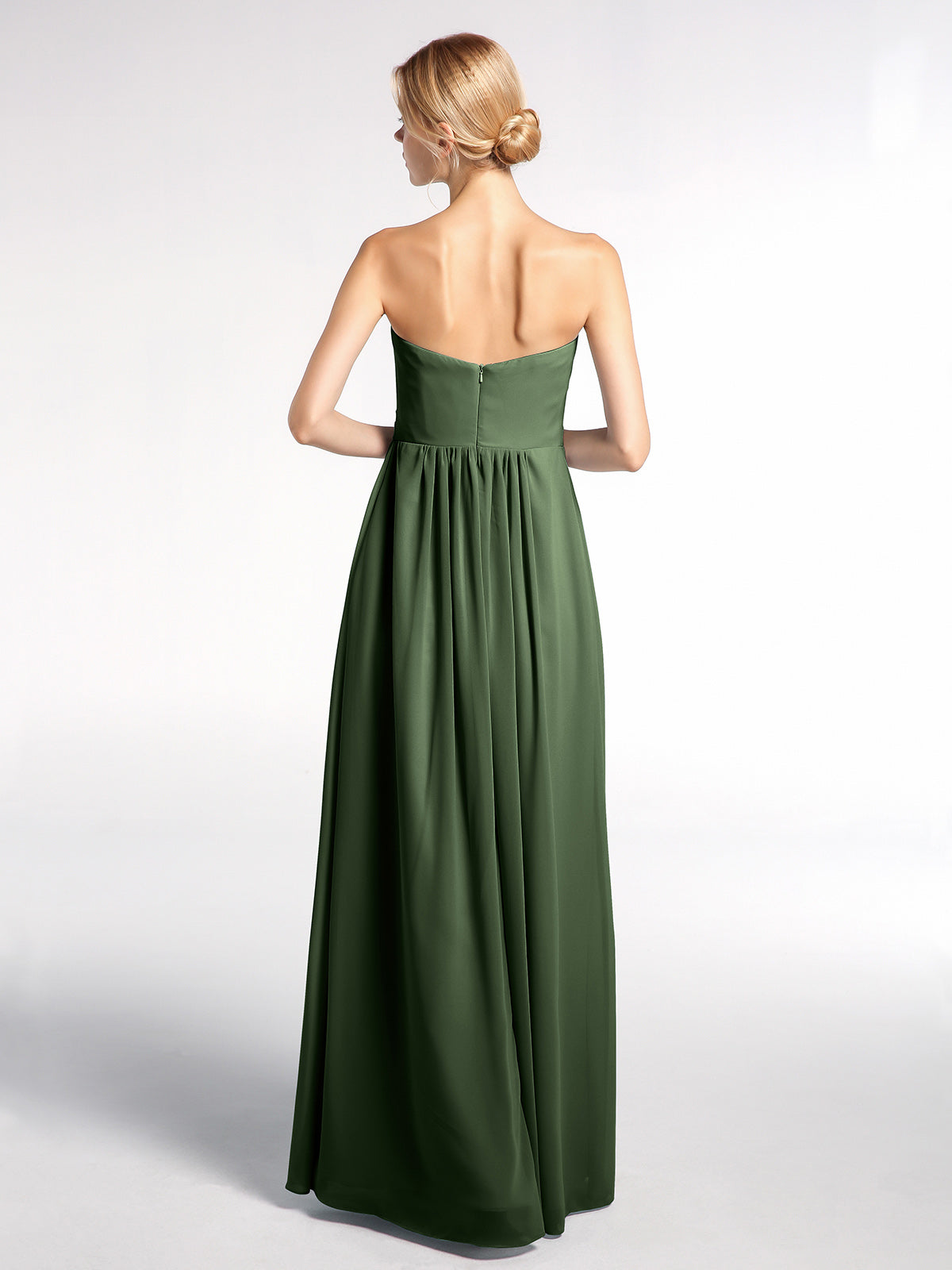 Vestido de chiffon estilo imperio sin tirantes con bolsillos Verde Oliva Tallas Grandes