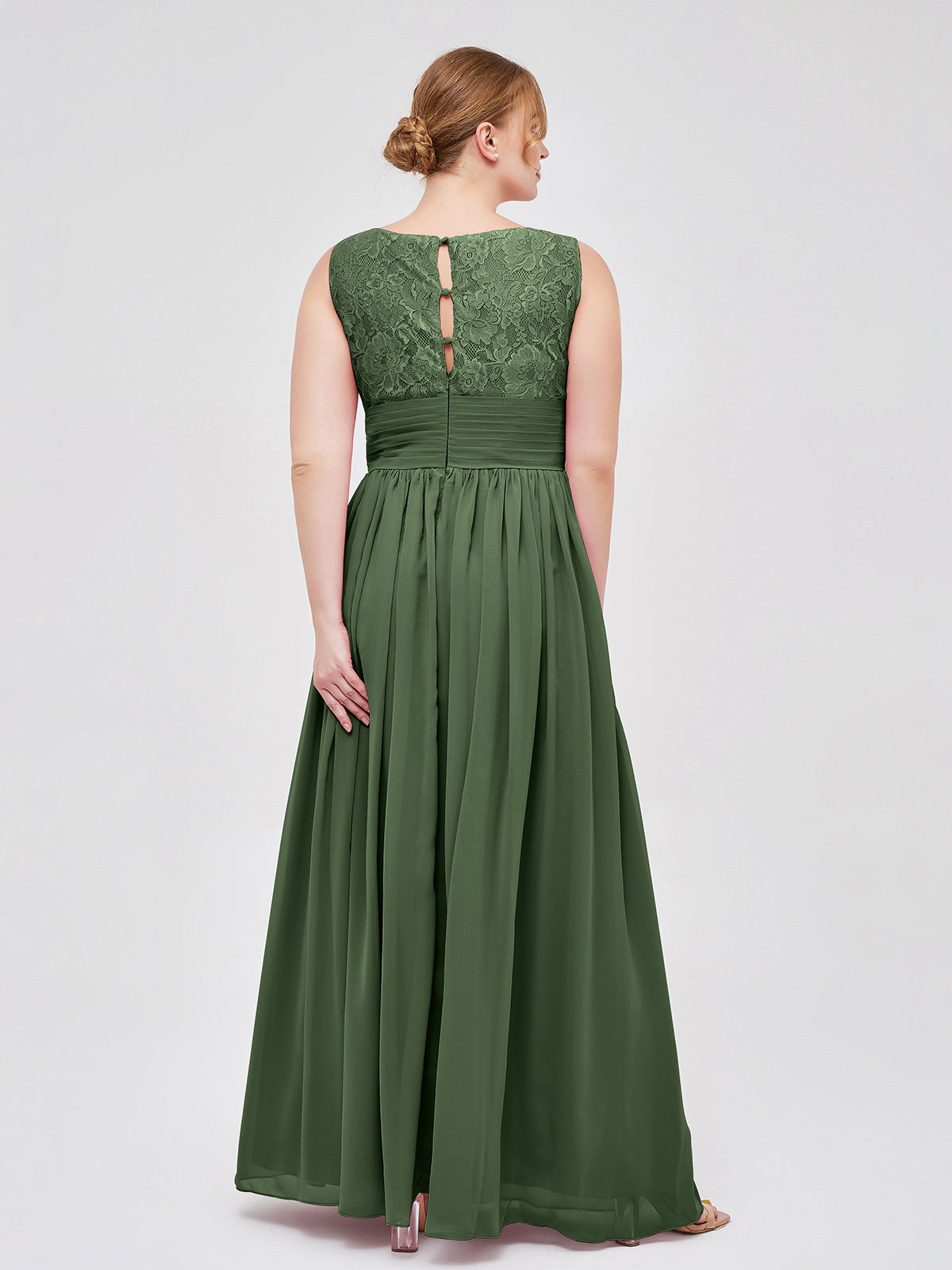 Novia Escote En V Y Encaje Vestido Con Apertura Verde Oliva Tallas Grandes