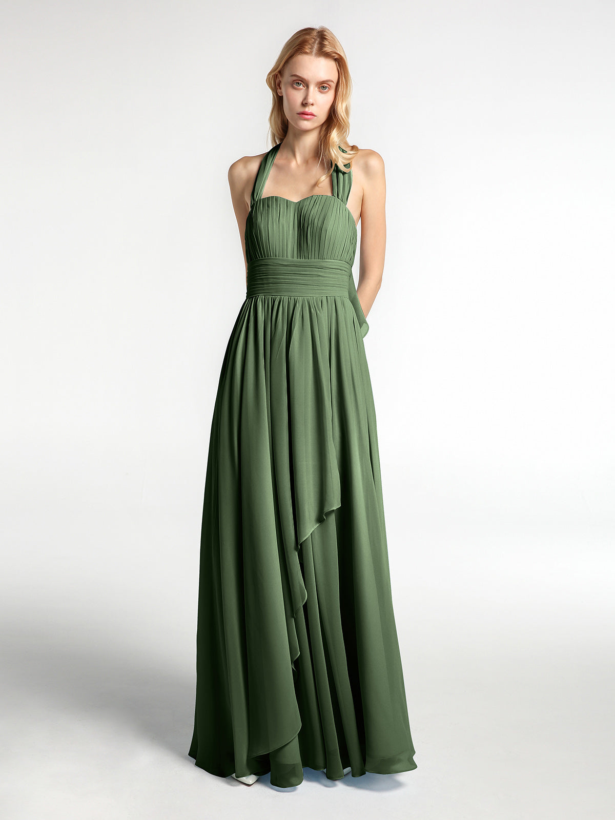Odelette Cabestro Gasa Vestidos Con Falda En Cascada Verde Oliva Tallas Grandes