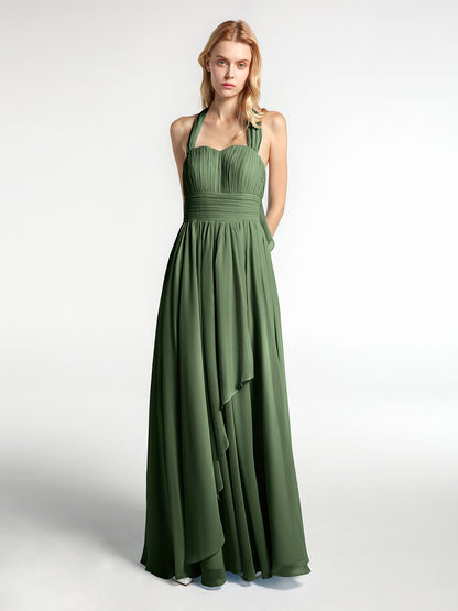 Odelette Cabestro Gasa Vestidos Con Falda En Cascada Verde Oliva Tallas Grandes