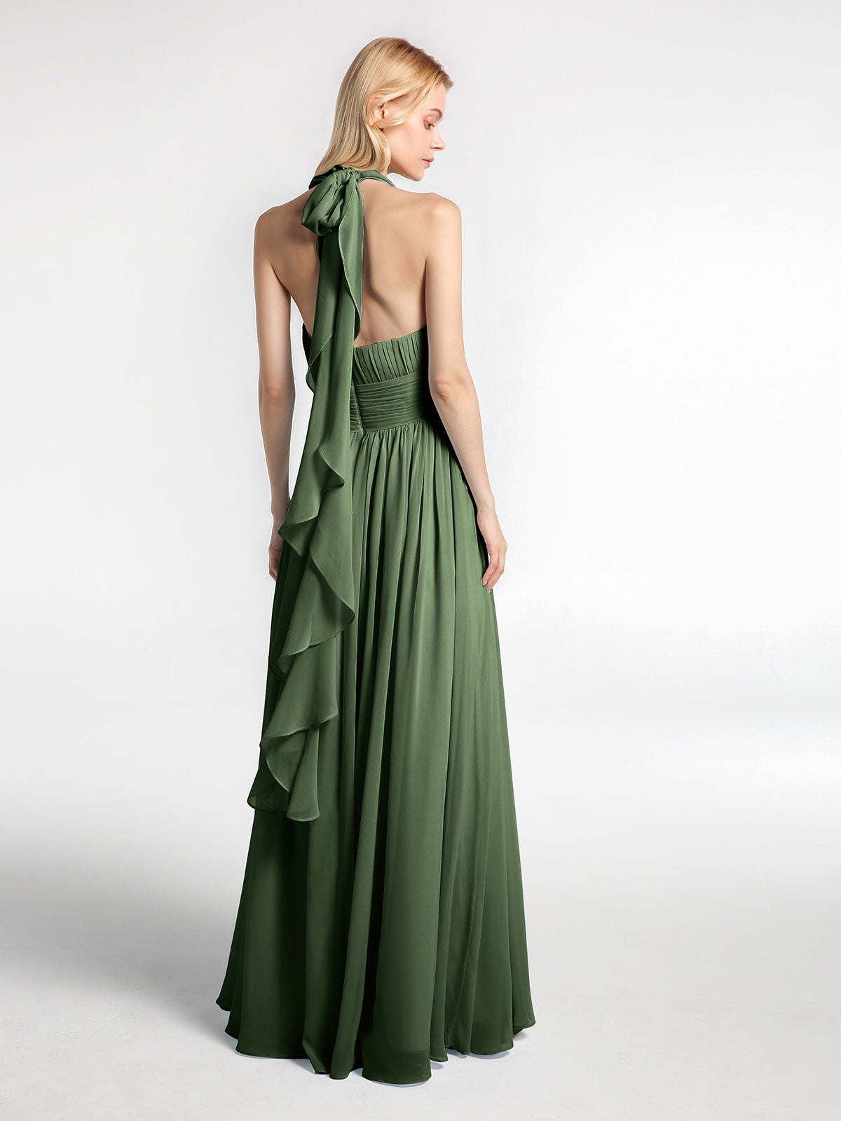 Odelette Cabestro Gasa Vestidos Con Falda En Cascada Verde Oliva Tallas Grandes