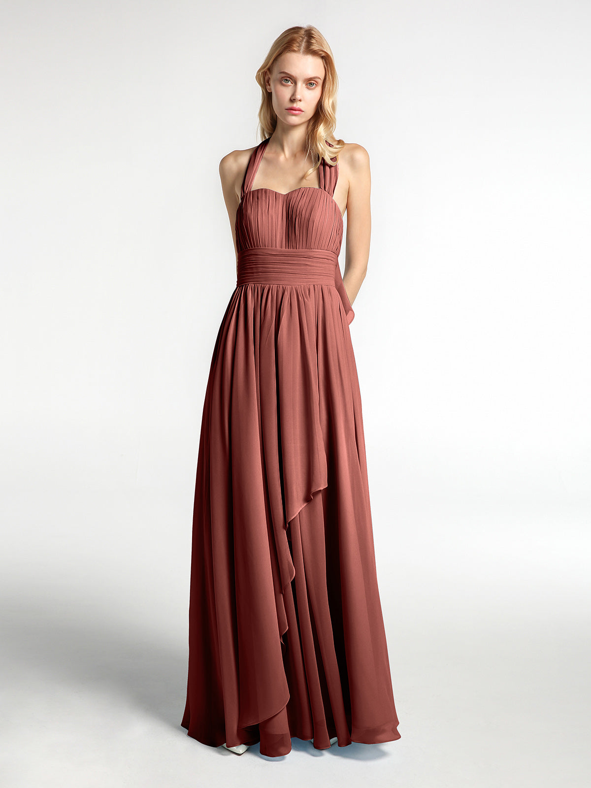 Odelette Cabestro Gasa Vestidos Con Falda En Cascada Terracota Tallas Grandes
