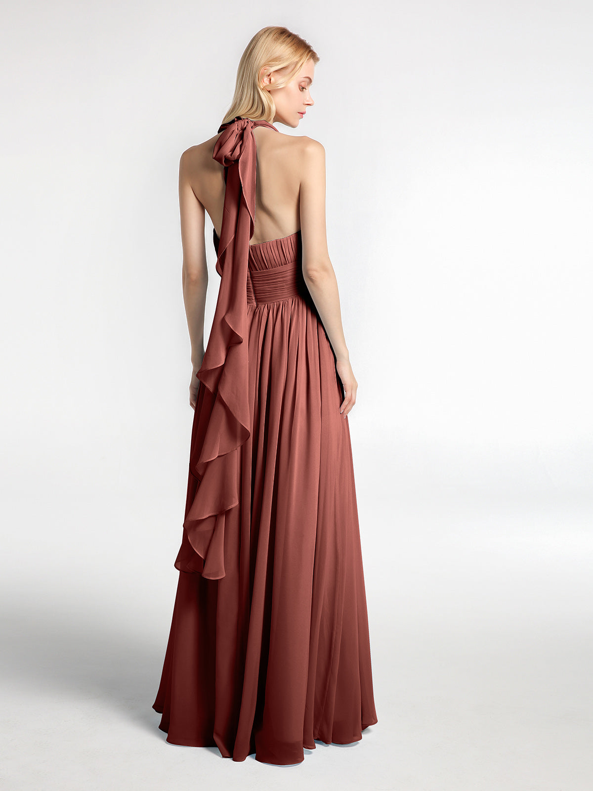 Odelette Cabestro Gasa Vestidos Con Falda En Cascada Terracota Tallas Grandes
