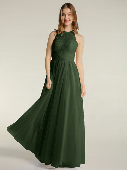 Vestidos de tul con escote ilusión y cintura cruzada Verde Oliva Tallas Grandes