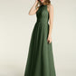 Vestidos de tul con escote ilusión y cintura cruzada Verde Oliva Tallas Grandes