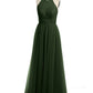 Vestidos de tul con escote ilusión y cintura cruzada Verde Oliva Tallas Grandes