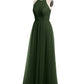Vestidos de tul con escote ilusión y cintura cruzada Verde Oliva Tallas Grandes