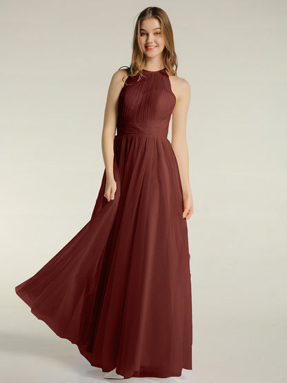Vestidos de tul con escote ilusión y cintura cruzada Terracota Tallas Grandes