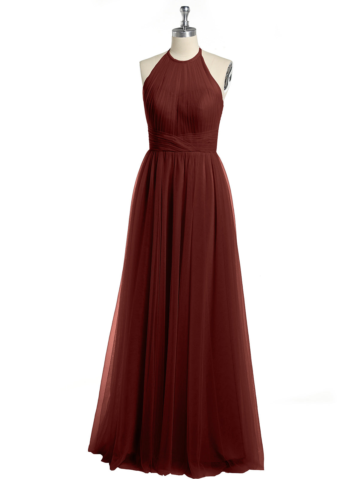 Vestidos de tul con escote ilusión y cintura cruzada Terracota Tallas Grandes