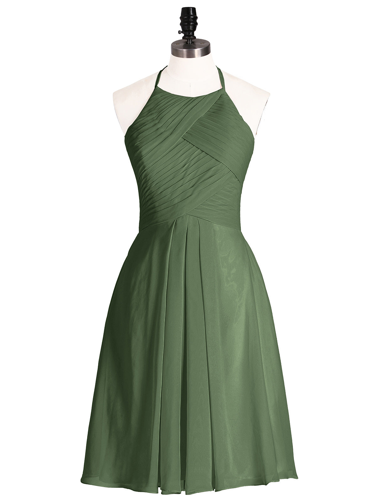 Olga Corto Gasa Vestido De Dama De Honor Con Bolsillo Verde Oliva Tallas Grandes