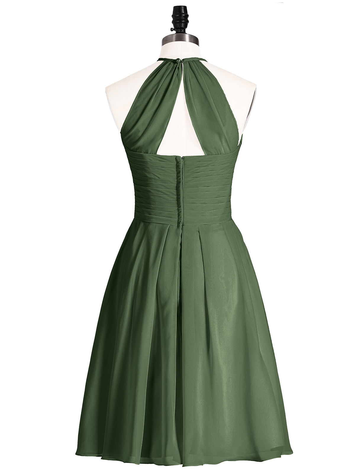 Olga Corto Gasa Vestido De Dama De Honor Con Bolsillo Verde Oliva Tallas Grandes