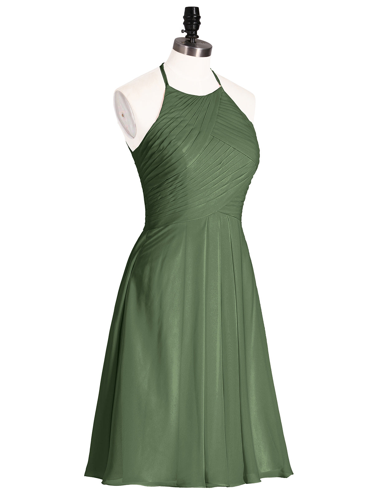 Olga Corto Gasa Vestido De Dama De Honor Con Bolsillo Verde Oliva Tallas Grandes