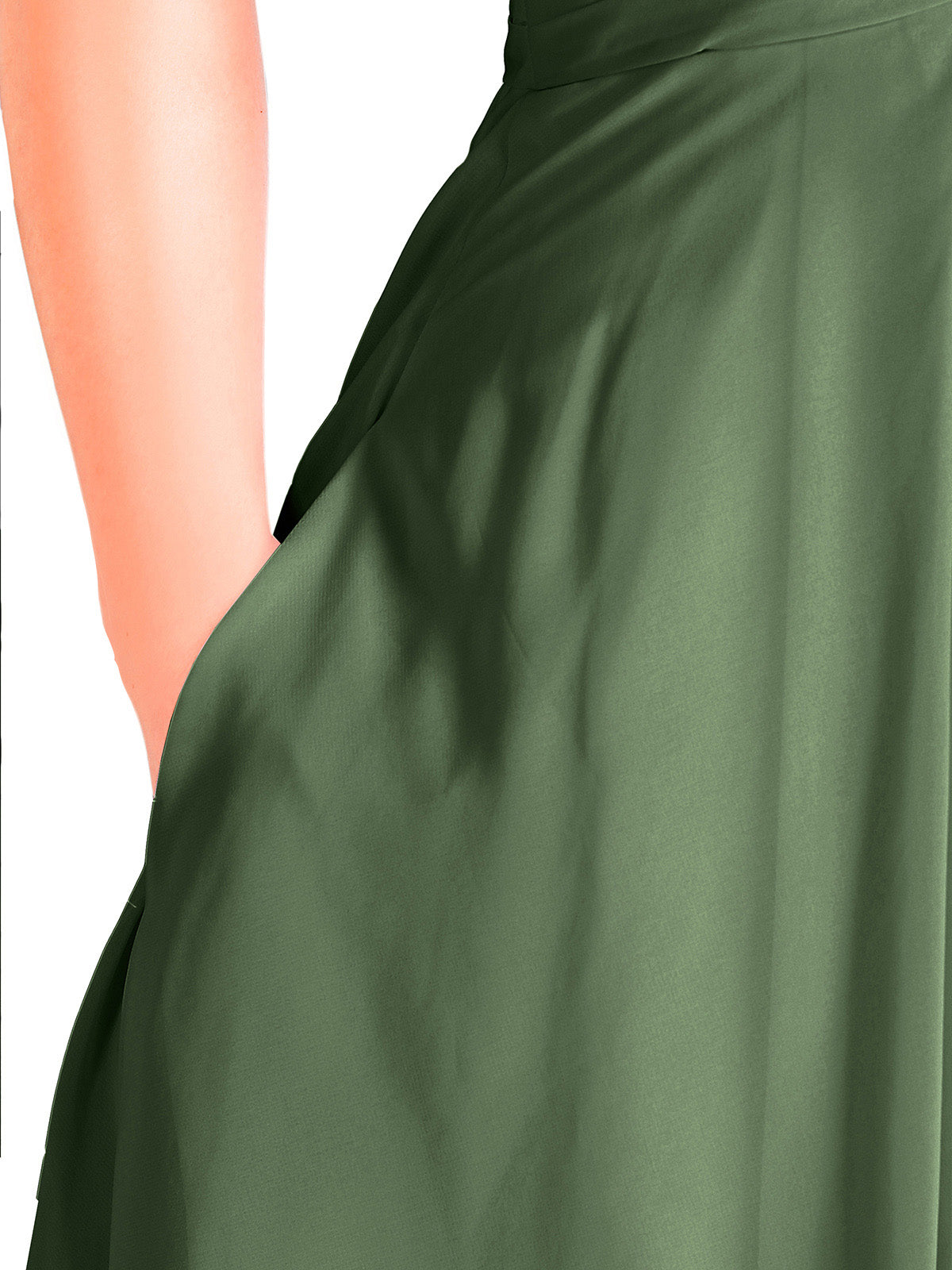 Olga Corto Gasa Vestido De Dama De Honor Con Bolsillo Verde Oliva Tallas Grandes