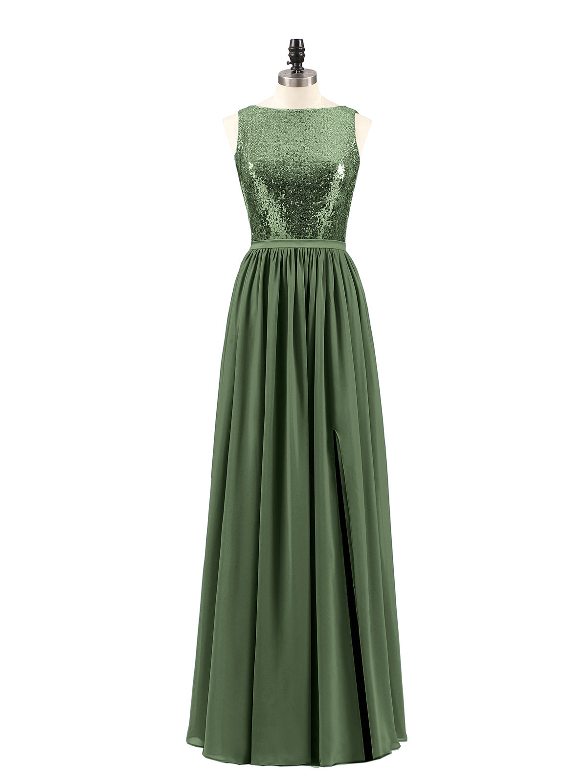 Ophelia Lentejuelas Y Gasa Vestido Con Apertura Verde Oliva Tallas Grandes