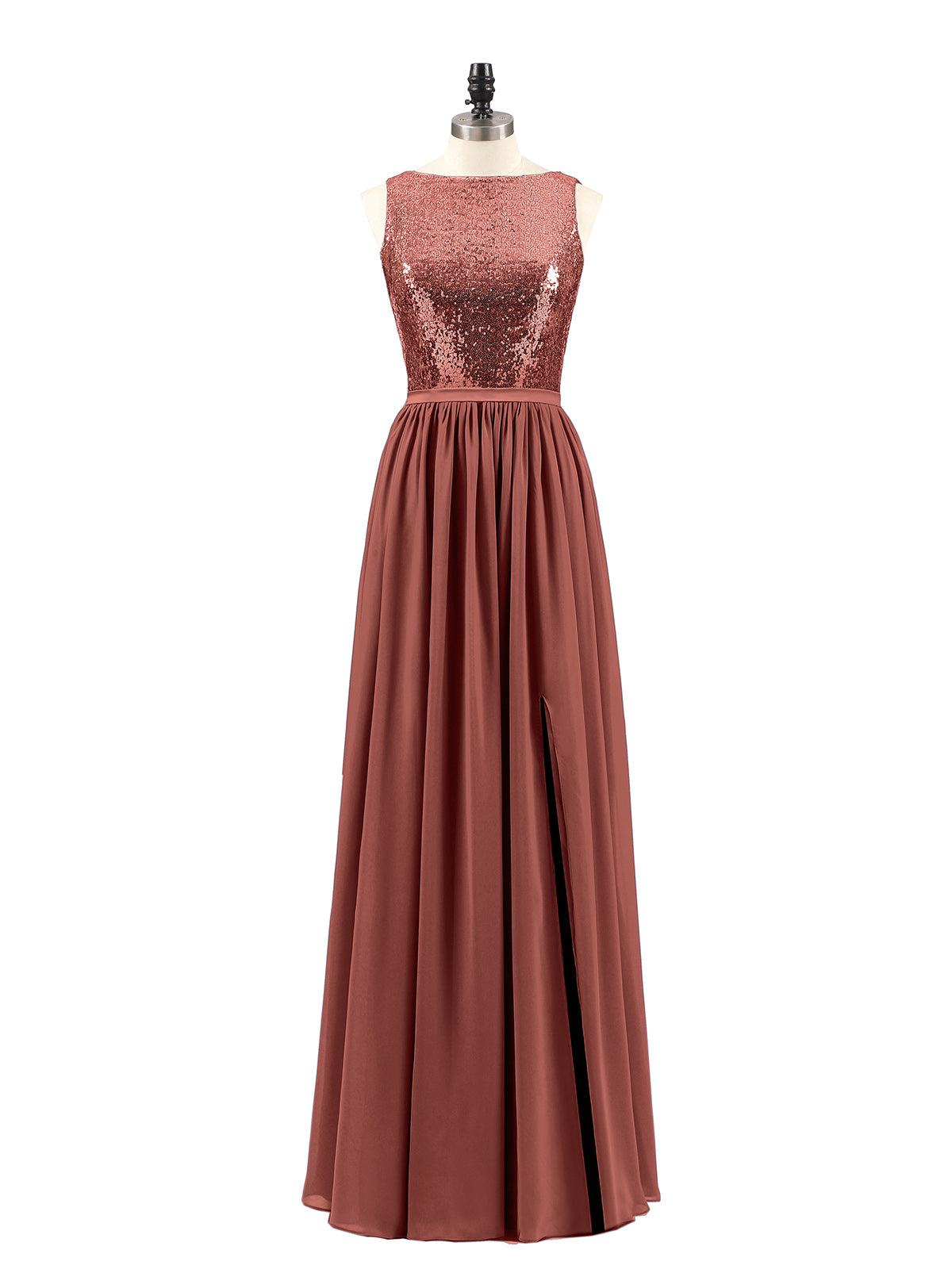 Ophelia Lentejuelas Y Gasa Vestido Con Apertura Terracota