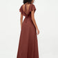 Vestidos estilo A-line de chiffon con escote en V y abertura Terracota