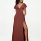 Vestidos estilo A-line de chiffon con escote en V y abertura Terracota Tallas Grandes