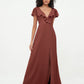 Vestidos estilo A-line de chiffon con escote en V y abertura Terracota