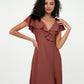 Vestidos estilo A-line de chiffon con escote en V y abertura Terracota Tallas Grandes