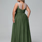 Vestido maxi de encaje y tul con escote ilusión Verde Oliva Tallas Grandes