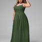 Vestido maxi de encaje y tul con escote ilusión Verde Oliva Tallas Grandes