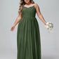 Vestido maxi de encaje y tul con escote ilusión Verde Oliva Tallas Grandes