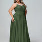 Vestido maxi de encaje y tul con escote ilusión Verde Oliva Tallas Grandes