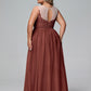 Vestido maxi de encaje y tul con escote ilusión Terracota Tallas Grandes