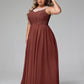 Vestido maxi de encaje y tul con escote ilusión Terracota Tallas Grandes