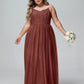 Vestido maxi de encaje y tul con escote ilusión Terracota Tallas Grandes