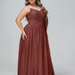 Vestido maxi de encaje y tul con escote ilusión Terracota Tallas Grandes