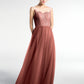 Vestido maxi de encaje y tul con escote ilusión Terracota