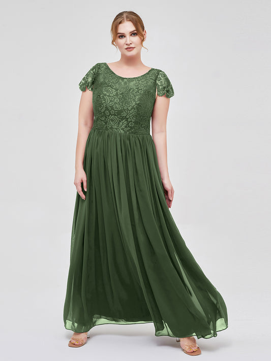 Pearl Largos Vestidos De Dama De Honor Con Mangas De La Tapa Verde Oliva Tallas Grandes