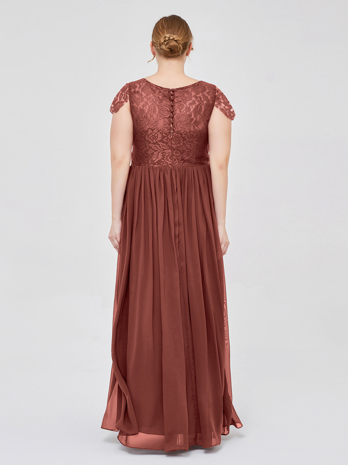Pearl Largos Vestidos De Dama De Honor Con Mangas De La Tapa Terracota Tallas Grandes