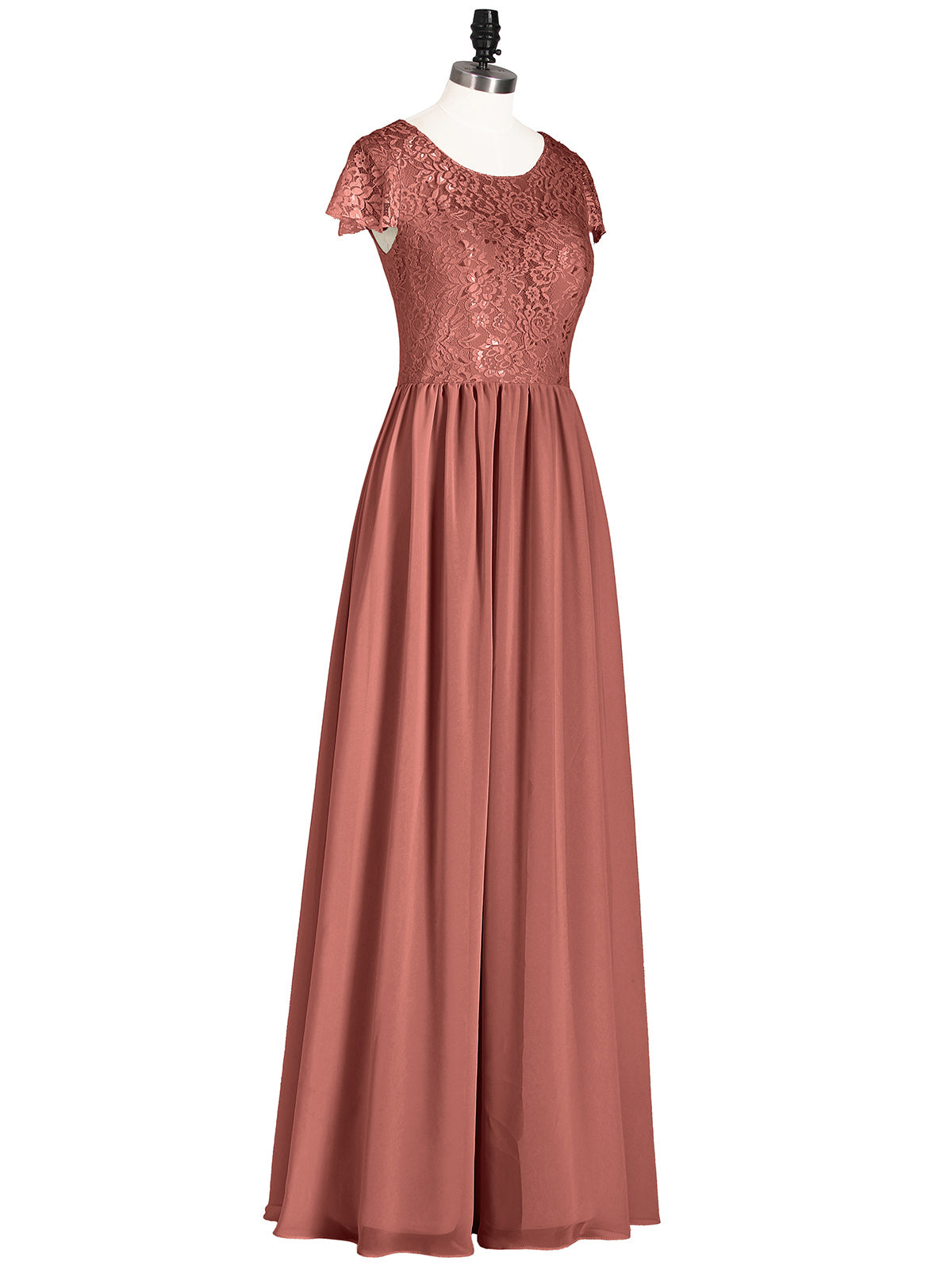 Pearl Largos Vestidos De Dama De Honor Con Mangas De La Tapa Terracota