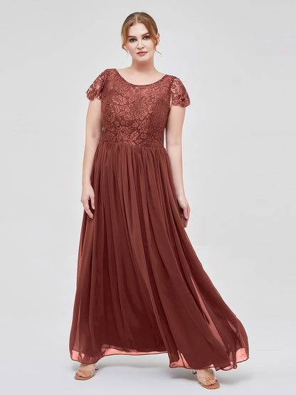 Pearl Largos Vestidos De Dama De Honor Con Mangas De La Tapa Terracota Tallas Grandes