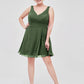 Penelope Escote En V Gasa Corto Vestido De Dama De Honor Verde Oliva Tallas Grandes