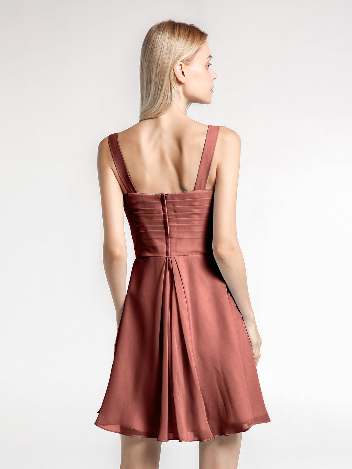 Penelope Escote En V Gasa Corto Vestido De Dama De Honor Terracota