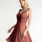 Penelope Escote En V Gasa Corto Vestido De Dama De Honor Terracota