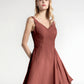 Penelope Escote En V Gasa Corto Vestido De Dama De Honor Terracota