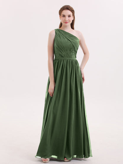 Phoenix Un Hombro Gasa Y Encaje Vestido De Dama De Honor Verde Oliva Tallas Grandes