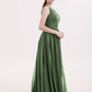 Phoenix Un Hombro Gasa Y Encaje Vestido De Dama De Honor Verde Oliva Tallas Grandes