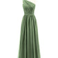 Phoenix Un Hombro Gasa Y Encaje Vestido De Dama De Honor Verde Oliva Tallas Grandes