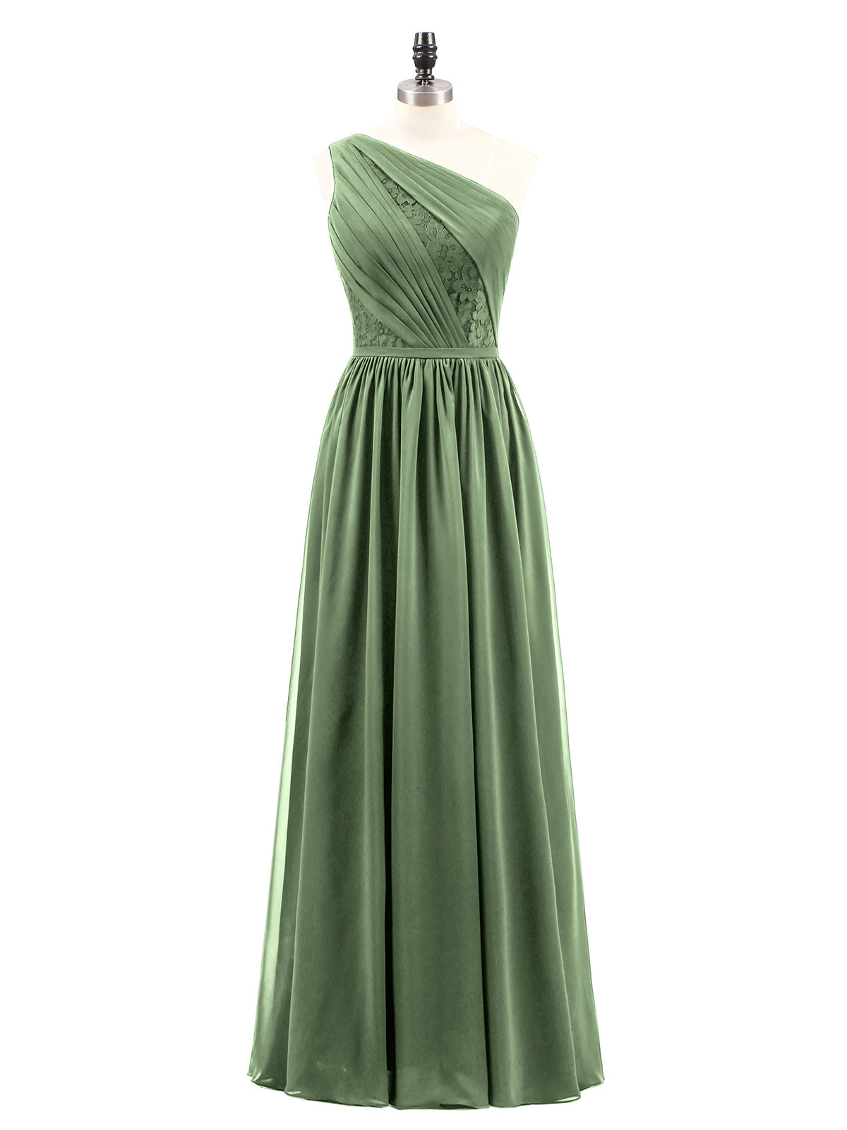 Phoenix Un Hombro Gasa Y Encaje Vestido De Dama De Honor Verde Oliva Tallas Grandes