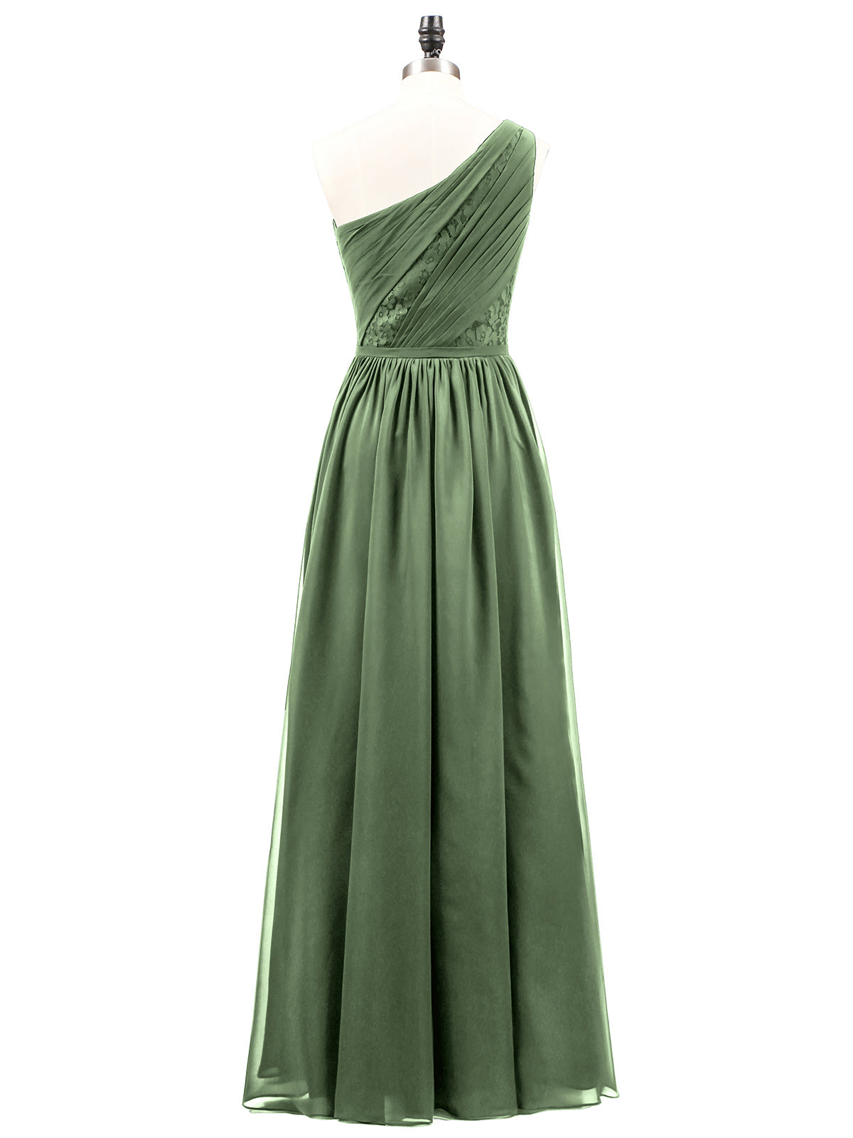 Phoenix Un Hombro Gasa Y Encaje Vestido De Dama De Honor Verde Oliva Tallas Grandes