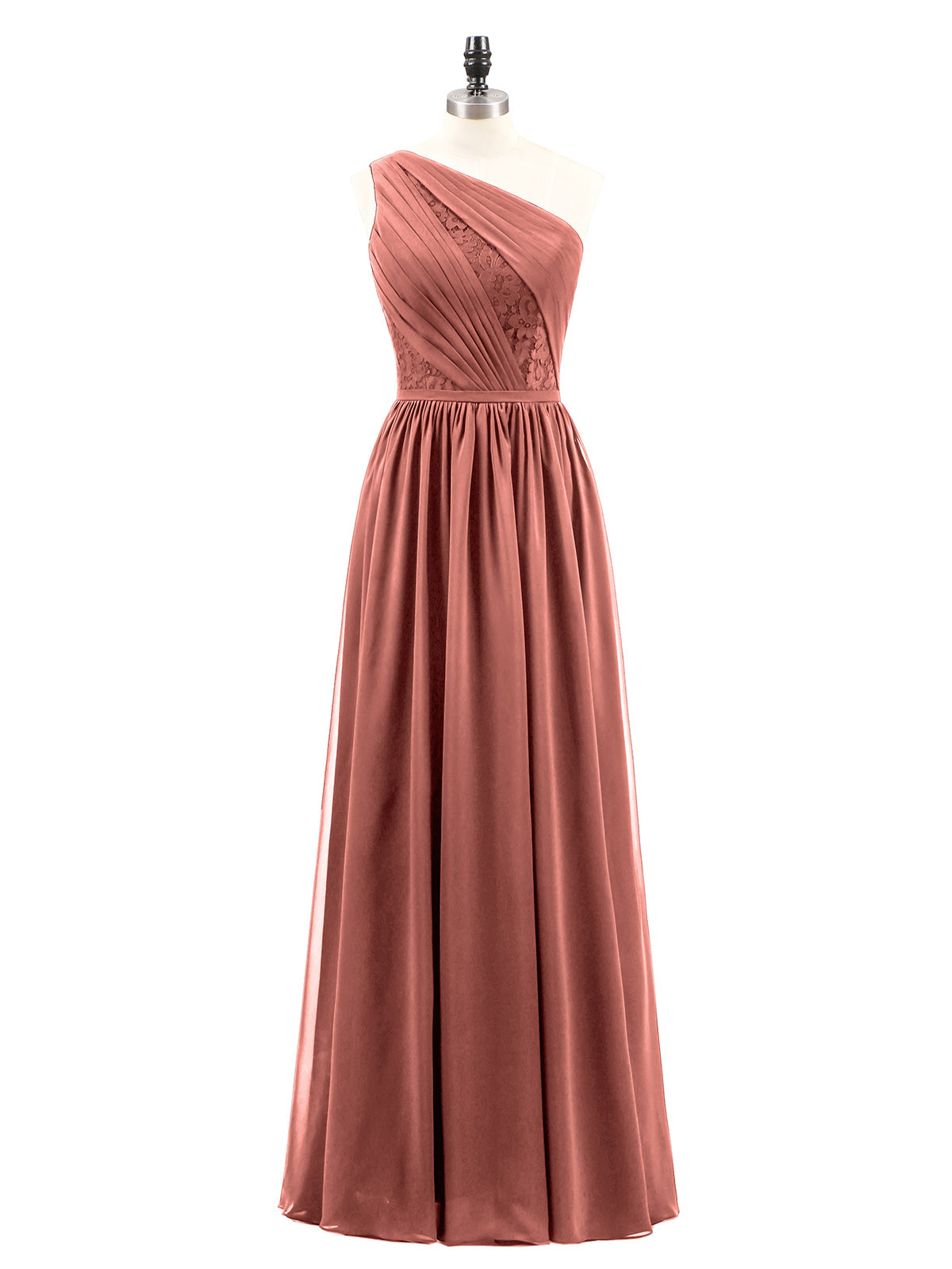 Phoenix Un Hombro Gasa Y Encaje Vestido De Dama De Honor Terracota Tallas Grandes