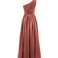 Phoenix Un Hombro Gasa Y Encaje Vestido De Dama De Honor Terracota