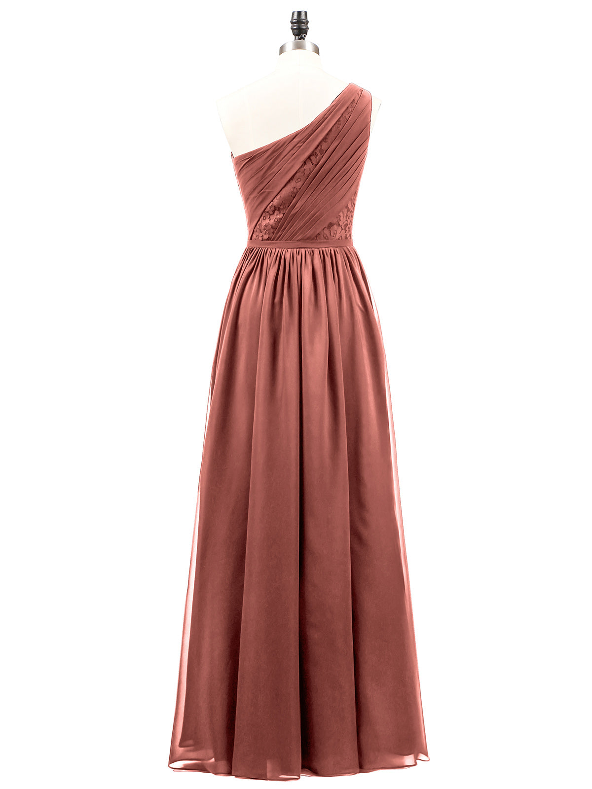 Phoenix Un Hombro Gasa Y Encaje Vestido De Dama De Honor Terracota