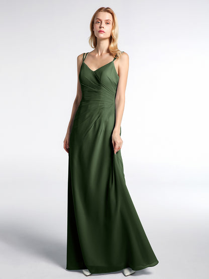 Vestido maxi de chiffon con tirantes dobles y cruzados en la espalda Verde Oliva